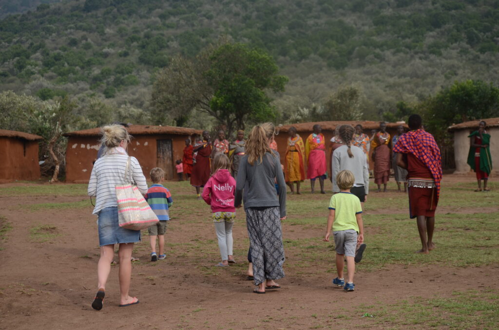 Family visiting Masai village